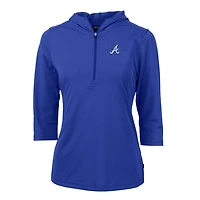 Women's Cutter & Buck Blue Atlanta Braves Virtue Eco Pique 3/4 Sleeve Half-Zip Pullover Hoodie