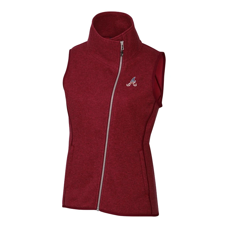 Women's Cutter & Buck Cardinal Atlanta Braves Americana Logo Mainsail Sweater-Knit Full-Zip Asymmetrical Vest