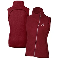 Women's Cutter & Buck Cardinal Atlanta Braves Americana Logo Mainsail Sweater-Knit Full-Zip Asymmetrical Vest