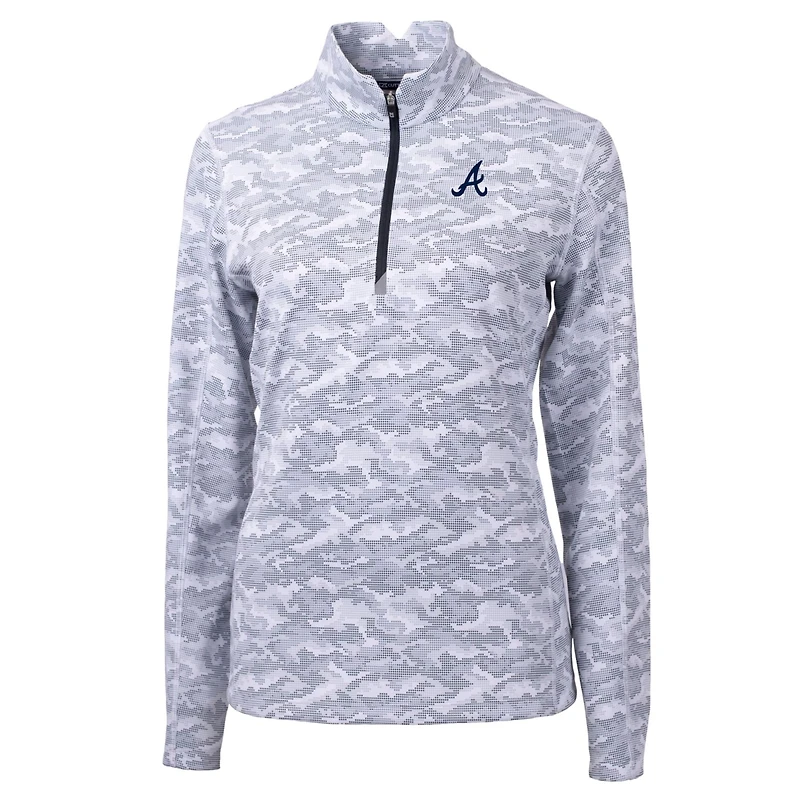 Women's Cutter & Buck Charcoal Atlanta Braves Traverse Camo Print Stretch Quarter-Zip Pullover Top