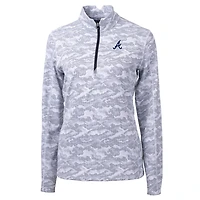 Women's Cutter & Buck Charcoal Atlanta Braves Traverse Camo Print Stretch Quarter-Zip Pullover Top