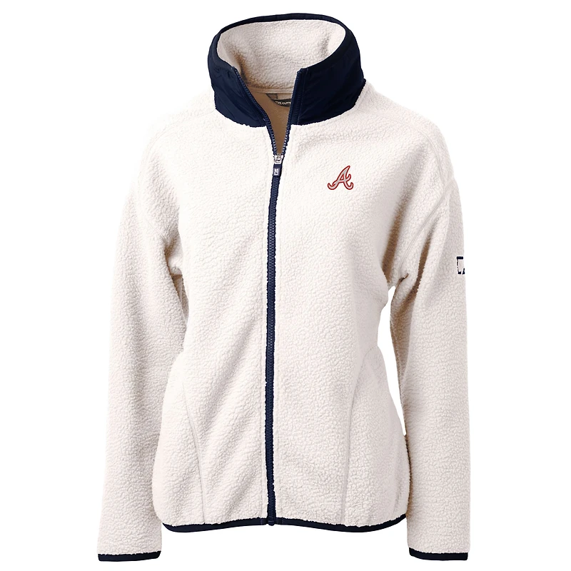 Women's Cutter & Buck Cream Atlanta Braves  Cascade Eco Sherpa Full-Zip Fleece Jacket
