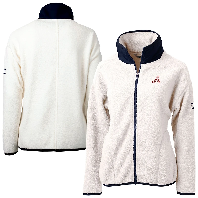 Women's Cutter & Buck Cream Atlanta Braves  Cascade Eco Sherpa Full-Zip Fleece Jacket