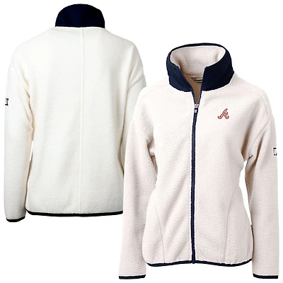 Women's Cutter & Buck Cream Atlanta Braves  Cascade Eco Sherpa Full-Zip Fleece Jacket