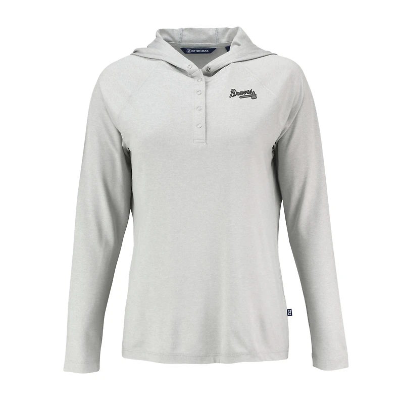 Women's Cutter & Buck Gray Atlanta Braves Coastline Epic Comfort Eco Recycled Raglan Long Sleeve Hoodie T-Shirt