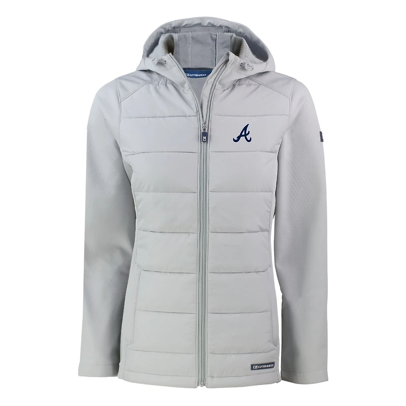 Veste à capuche entièrement zippée en tissu recyclé Evoke Hybrid Eco Softshell pour femme, grise, des Atlanta Braves, Cutter & Buck
