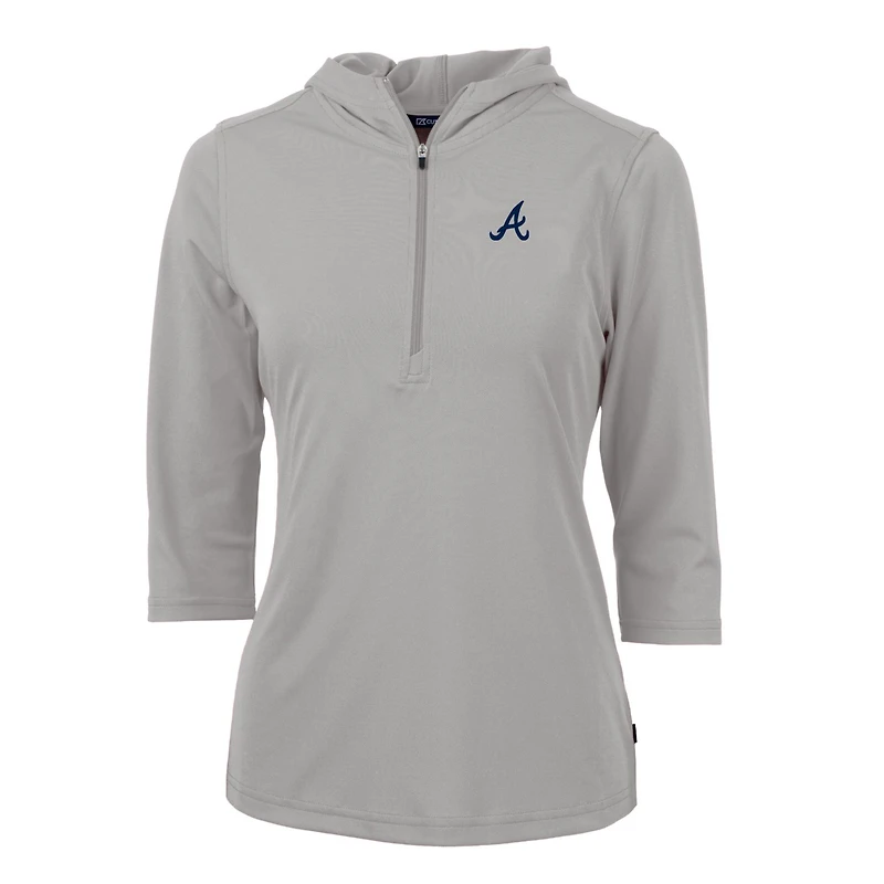Women's Cutter & Buck Gray Atlanta Braves Virtue Eco Pique 3/4 Sleeve Half-Zip Pullover Hoodie