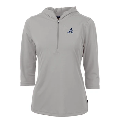 Women's Cutter & Buck Gray Atlanta Braves Virtue Eco Pique 3/4 Sleeve Half-Zip Pullover Hoodie