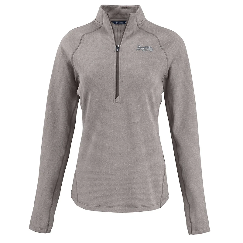 Women's Cutter & Buck Heather Gray Atlanta Braves Peshastin Eco Fleece Recycled Raglan Half-Zip Top