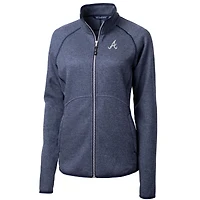 Women's Cutter & Buck Heathered Navy Atlanta Braves Mainsail Sweater-Knit Full-Zip Jacket