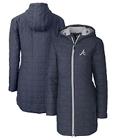 Manteau long à capuche zippé Cutter & Buck Atlanta Braves Rainier, bleu marine chiné, pour femme