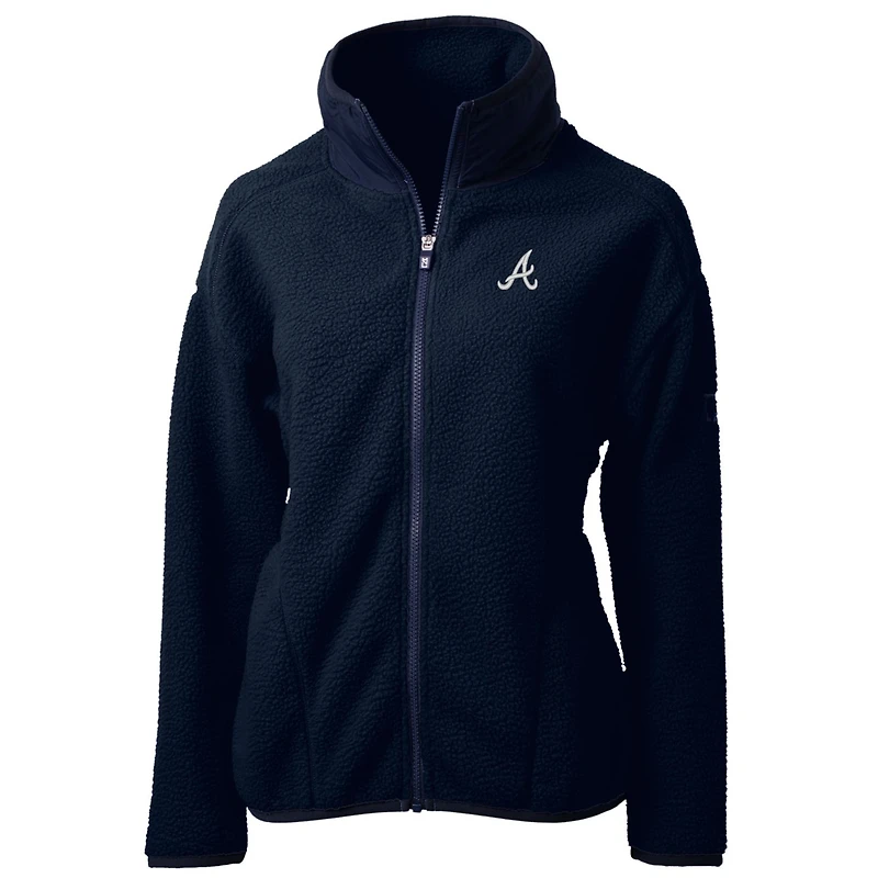 Women's Cutter & Buck Navy Atlanta Braves Cascade Eco Sherpa Fleece Full-Zip Jacket