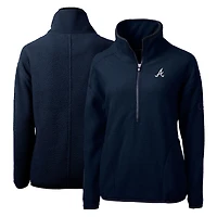 Women's Cutter & Buck Navy Atlanta Braves Cascade Eco Sherpa Fleece Quarter-Zip Pullover Jacket