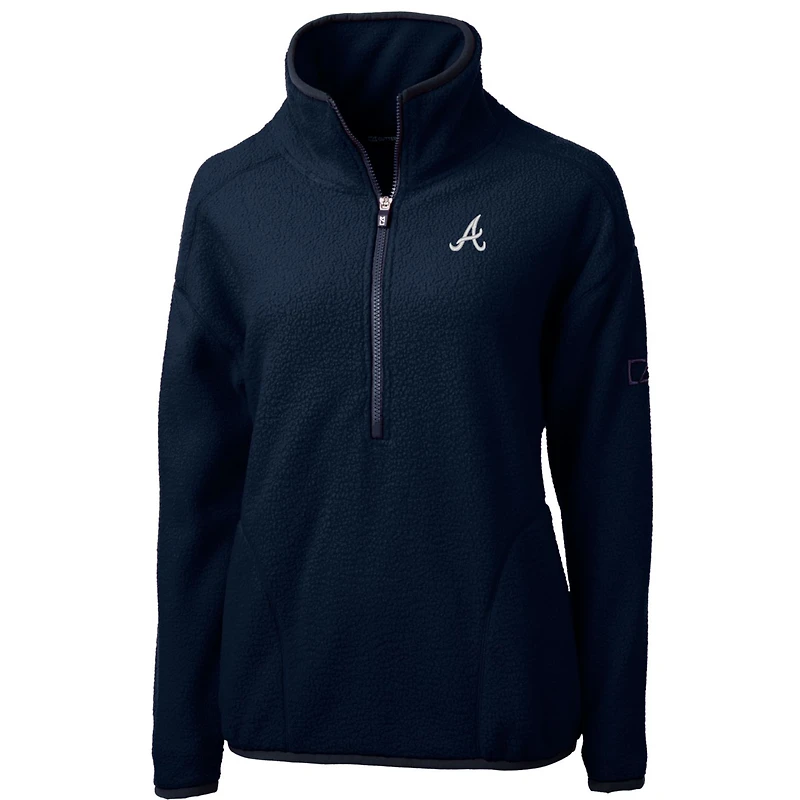 Women's Cutter & Buck Navy Atlanta Braves Cascade Eco Sherpa Fleece Quarter-Zip Pullover Jacket