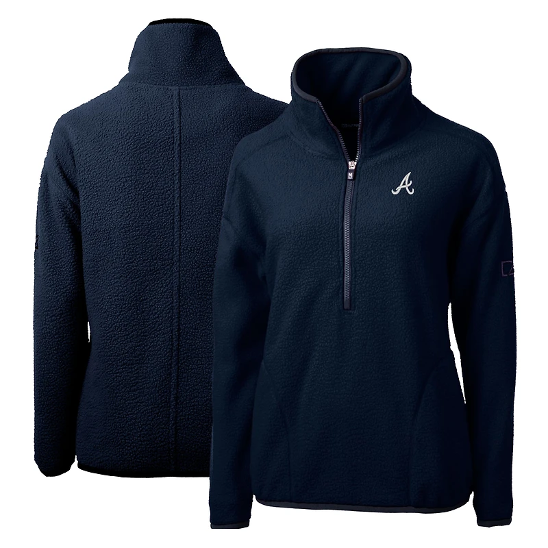 Women's Cutter & Buck Navy Atlanta Braves Cascade Eco Sherpa Fleece Quarter-Zip Pullover Jacket