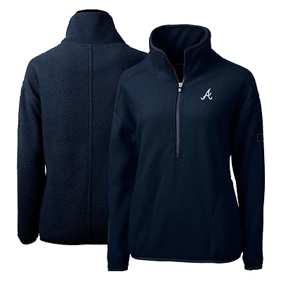 Women's Cutter & Buck Navy Atlanta Braves Cascade Eco Sherpa Fleece Quarter-Zip Pullover Jacket