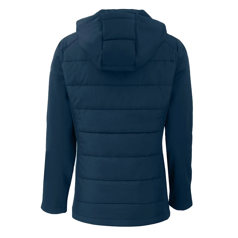 Veste à capuche entièrement zippée en softshell recyclée Evoke Hybrid Eco pour femme, bleu marine, des Atlanta Braves Cutter & Buck