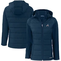 Women's Cutter & Buck  Navy Atlanta Braves Evoke Hybrid Eco Softshell Recycled Full-Zip Hoodie Jacket