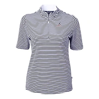 Women's Cutter & Buck Navy Atlanta Braves Virtue Eco Pique Stripe Recycled Quarter-Zip Pullover Top