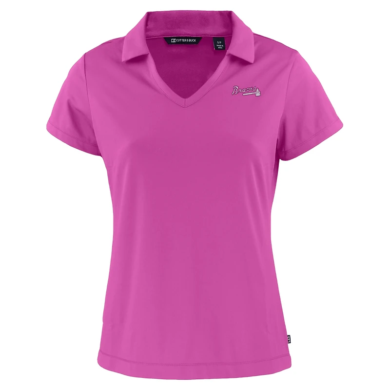 Women's Cutter & Buck Pink Atlanta Braves Daybreak Eco DryTec Recycled V-Neck Polo