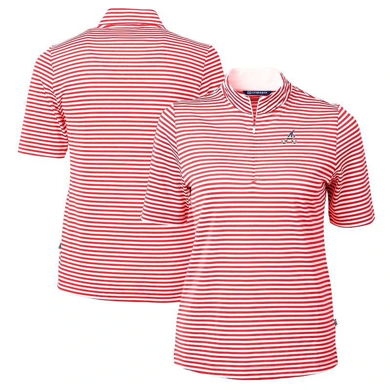 Women's Cutter & Buck Red Atlanta Braves Virtue Eco Pique Stripe Recycled Quarter-Zip Pullover Top
