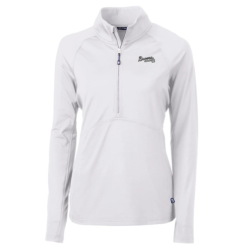 Women's Cutter & Buck White Atlanta Braves Adapt Eco Knit Stretch Recycled Half-Zip DryTec Top