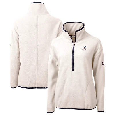 Women's Cutter & Buck White Atlanta Braves Americana Logo Cascade Eco Sherpa Fleece Half-Zip Pullover Jacket