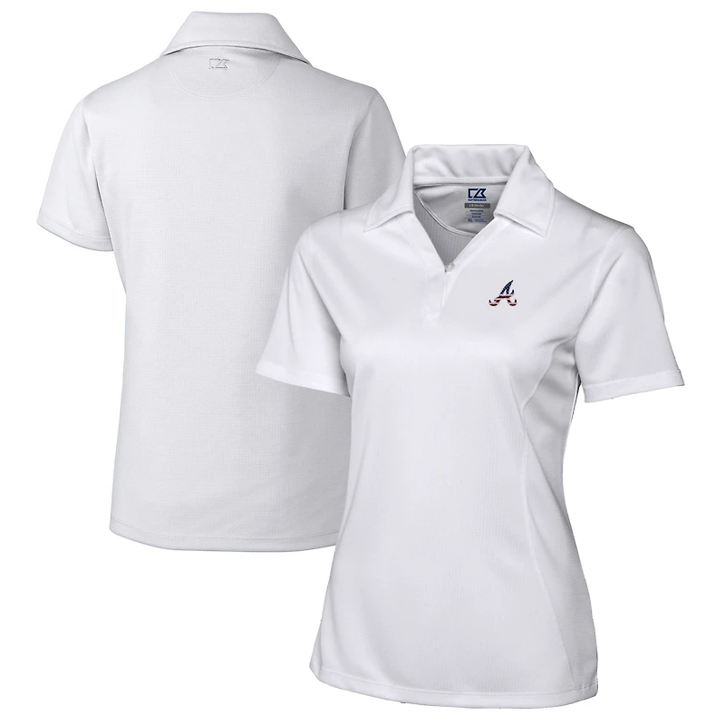 Women's Cutter & Buck White Atlanta Braves Americana Logo DryTec Genre Textured Solid Polo