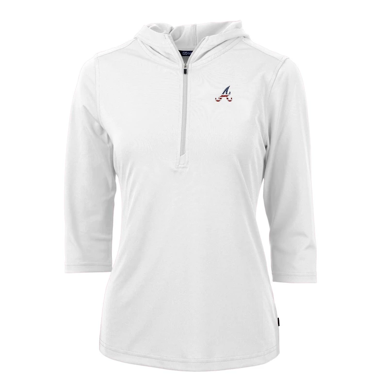 Women's Cutter & Buck White Atlanta Braves Americana Logo DryTec Virtue Eco Pique Recycled Half-Zip Pullover Hoodie