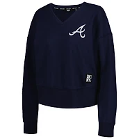 Women's DKNY Sport Navy Atlanta Braves Lily V-Neck Pullover Sweatshirt