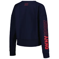 Women's DKNY Sport Navy Atlanta Braves Lily V-Neck Pullover Sweatshirt