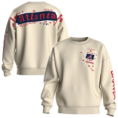 Sweat-shirt polaire beige à graffiti des Braves d'Atlanta pour femme, de la marque Fanatics.