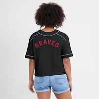 T-shirt court à col en V surdimensionné noir Atlanta Braves pour femme