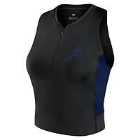 Women's Fanatics Black Atlanta Braves Studio Half-Zip Fitted Gym Tank Top