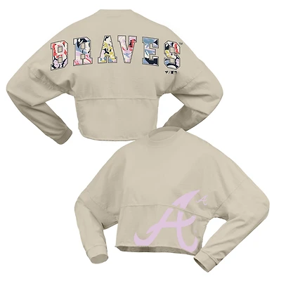 T-shirt court à manches longues et imprimé floral pour femme Fanatics Crème des Braves d'Atlanta