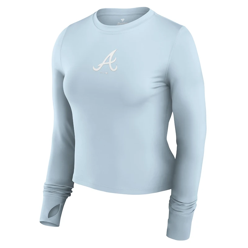 Women's Fanatics Light Blue Atlanta Braves Studio Fitted Long Sleeve Gym Top