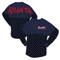 T-shirt à manches longues et imprimé carreaux Fanatics pour femmes, bleu marine, Atlanta Braves