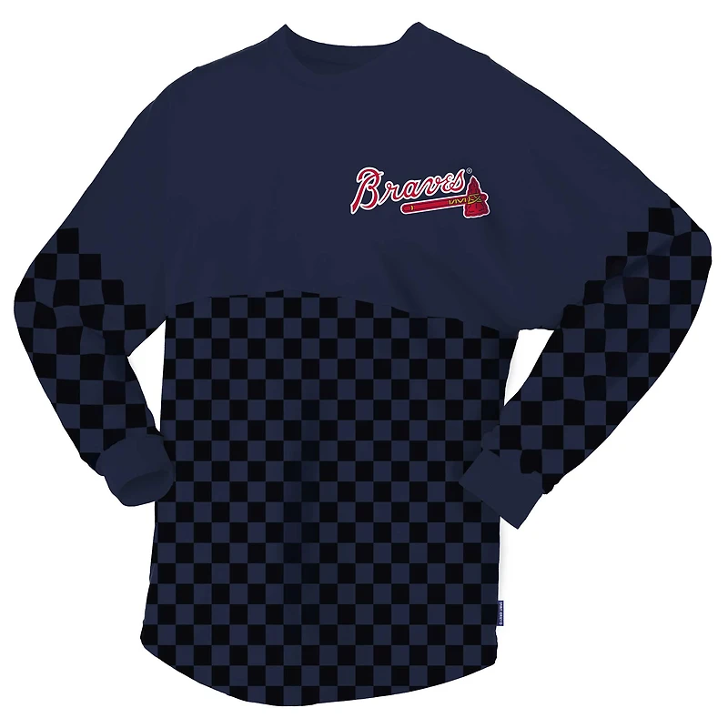 T-shirt à manches longues et imprimé carreaux Fanatics pour femmes, bleu marine, Atlanta Braves