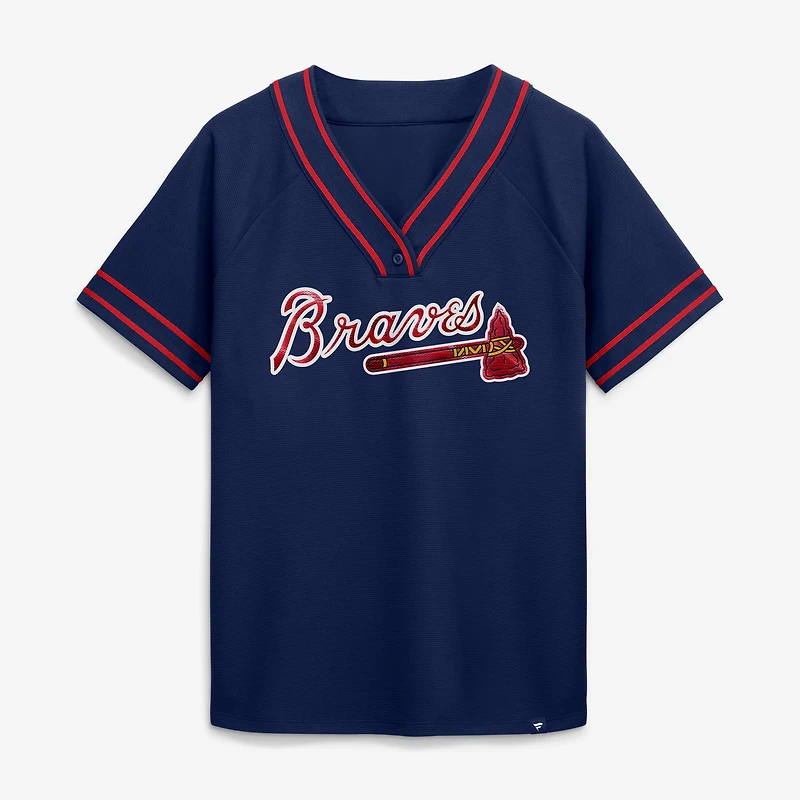 Women's Fanatics Navy Atlanta Braves Diva Race Ahead Raglan V-Neck T-Shirt