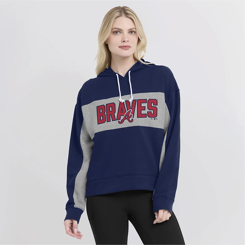Women's Fanatics Navy Atlanta Braves Filled Stat Sheet Pullover Hoodie