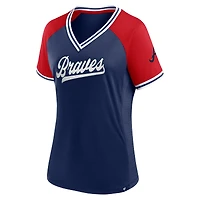 T-shirt à col en V Fanatics pour femmes, bleu marine, Atlanta Braves, Glitz & Glam League Diva Raglan