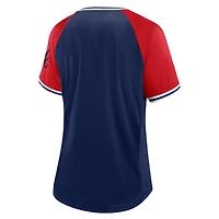 T-shirt à col en V Fanatics pour femmes, bleu marine, Atlanta Braves, Glitz & Glam League Diva Raglan