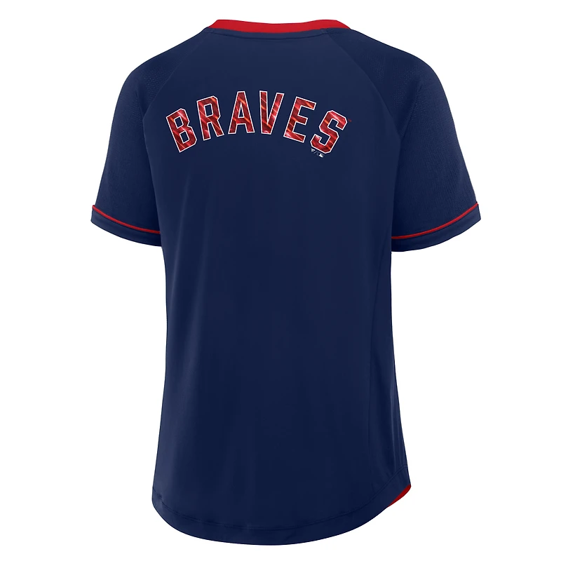T-shirt à col en V raglan Diva Star de la Ligue des Braves d'Atlanta pour femmes Fanatics Navy