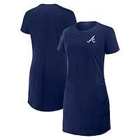 Robe t-shirt drapée froncée bleu marine Fanatics pour femme des Braves d'Atlanta