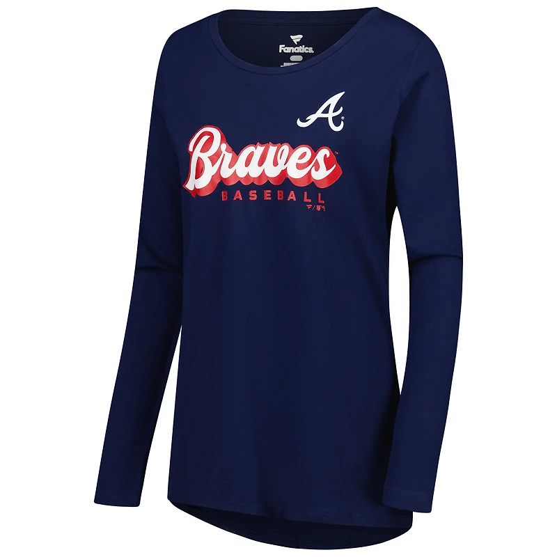 Women's Fanatics Navy Atlanta Braves Run the Bases Long Sleeve T-Shirt