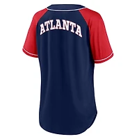 T-shirt à col en V Ultimate Style Raglan Fanatics pour femmes, bleu marine, Atlanta Braves