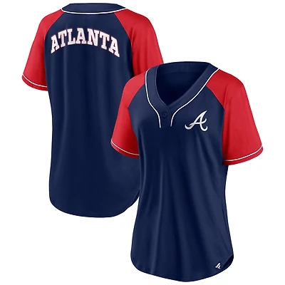 T-shirt à col en V Ultimate Style Raglan Fanatics pour femmes, bleu marine, Atlanta Braves