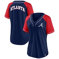 T-shirt à col en V Ultimate Style Raglan Fanatics pour femmes, bleu marine, Atlanta Braves