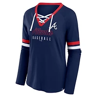 Women's Fanatics Navy Atlanta Braves Won & Done Raglan Lace-Up Long Sleeve T-Shirt