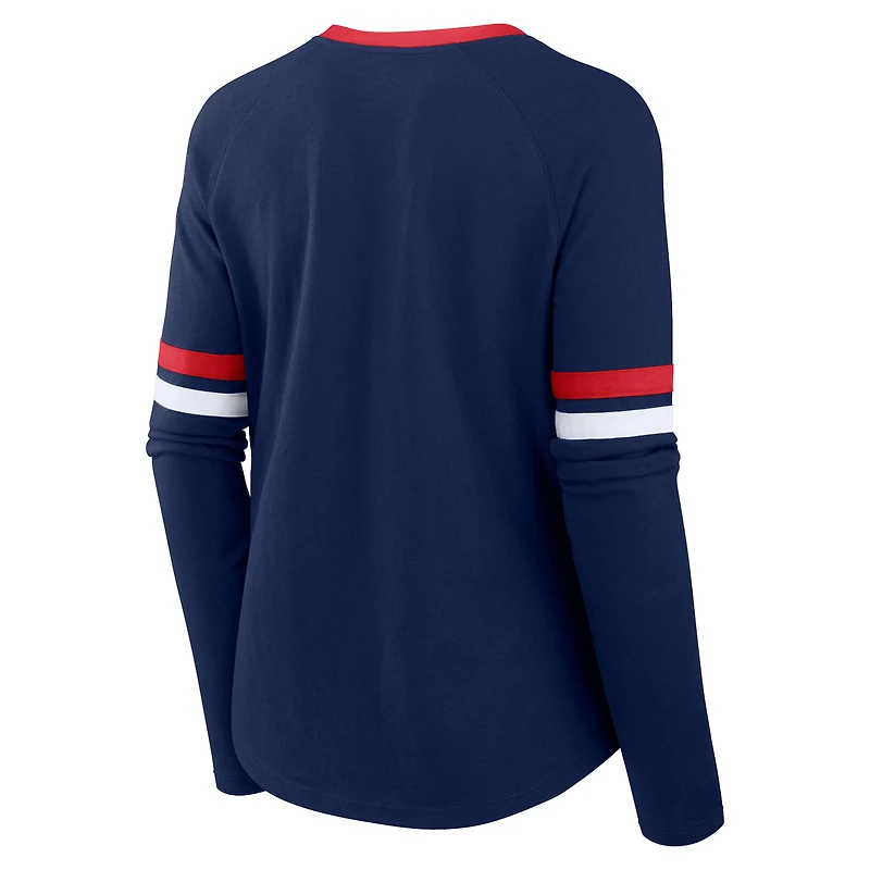Women's Fanatics Navy Atlanta Braves Won & Done Raglan Lace-Up Long Sleeve T-Shirt